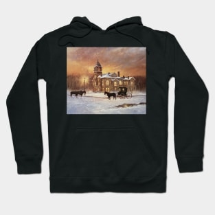 Church In The Snow Oil on Canvas Hoodie